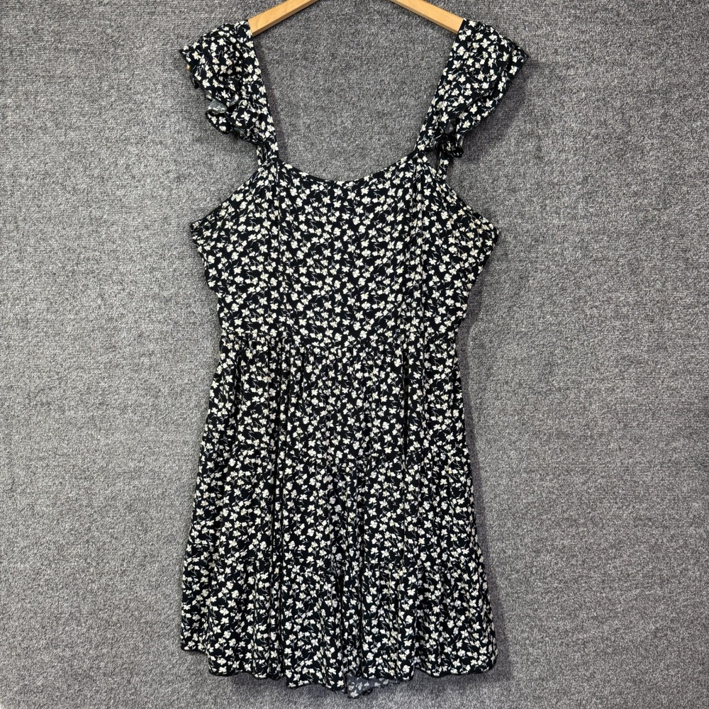 Hyfve Mini Dress Large Black Floral Ruffle Sleeve Cutout Tie Back